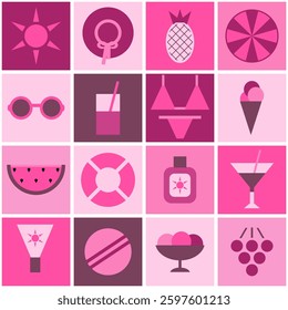 Summer time print pattern background holiday vacation objects vector illustration	