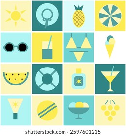 Summer time print pattern background holiday vacation objects vector illustration	