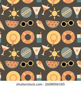Summer time print pattern background holiday vacation objects vector illustration	
