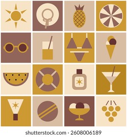 Summer time print pattern background holiday vacation objects vector illustration	
