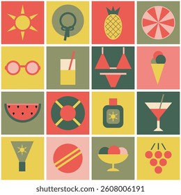 Summer time print pattern background holiday vacation objects vector illustration	
