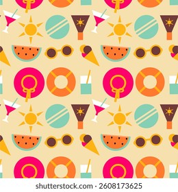 Summer time print pattern background holiday vacation objects vector illustration