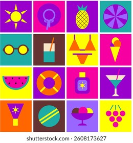 Summer time print pattern background holiday vacation objects vector illustration