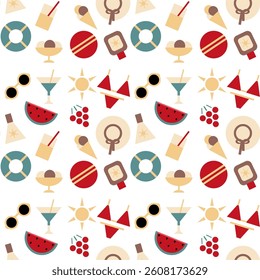 Summer time print pattern background holiday vacation objects vector illustration