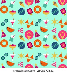 Summer time print pattern background holiday vacation objects vector illustration