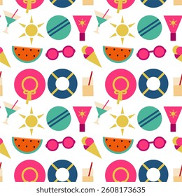 Summer time print pattern background holiday vacation objects vector illustration