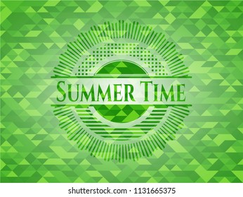 Summer Time realistic green emblem. Mosaic background