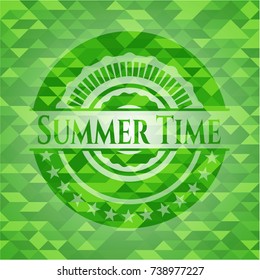Summer Time realistic green emblem. Mosaic background