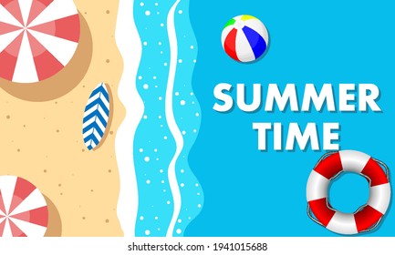 Summer time relaxing on the beach, vector art illustration.