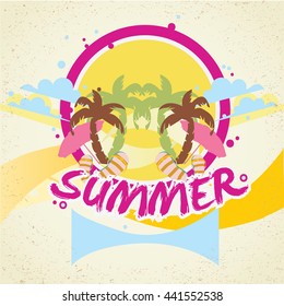 Summer time retro background with text. Vector illustration, summer time background 