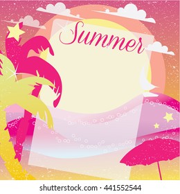 Summer time retro background with text. Vector illustration, pink summer time background 