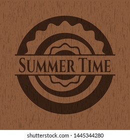 Summer Time retro wood emblem. Vector Illustration.