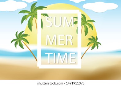 Summer time , sea with beach and coconut tree background.