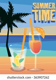 Summer Time Sea Cocktails Vector Illustration