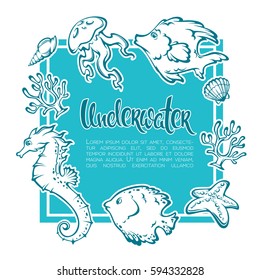 summer time and sea life, vector underwater poster, banner, flyer template 