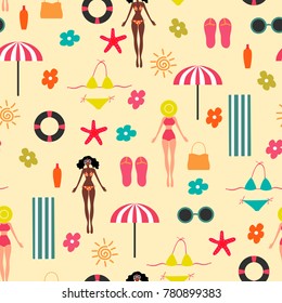 Summer time seamless pattern. Colorful vector illustration in flat style.