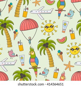 Summer time seamless pattern. Cute vacation theme background. Vector illustration
