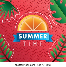 summer time season lettering with orange and ribbon vector illustration design