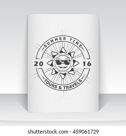 Summer time set. Detailed elements. Typographic labels, stickers, logos and badges. Sheet of white paper. Flat vector illustration