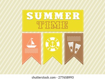 Summer time set. Typographic and symbols design. Vector illustration.