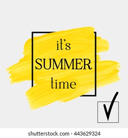 Summer time sign text over square frame art abstract background brush paint texture design acrylic stroke illustration vector over. Rough paper hand painted vector.