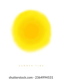 Summer Time. Simple Minimalist Vector Illustration with Abstract Sun ideal for Poster, Wall Art. Modern Art with Sun Painted on a White Background. Print with Yellow Hand Drawn Blurred Circle. RGB.