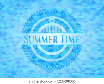 Summer Time sky blue emblem with mosaic background