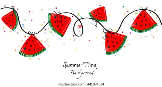 Summer time. Slices of watermelon vector illustration banner