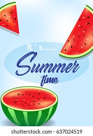 Summer time with slicing of fresh red watermelon - vector illustrator