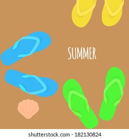 Summer time. Slippers. Banner. Vector