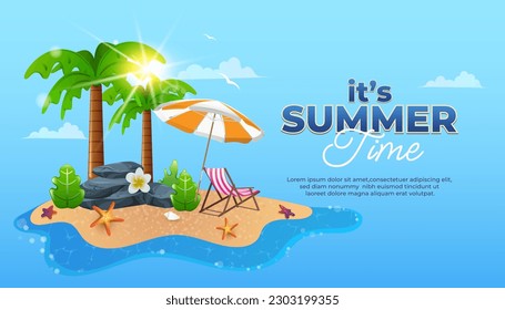 it's summer time with small island and tropical trees