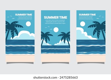 Ilustración de la Plantilla del Anuncio del poste de las redes sociales del tiempo de verano en estilo minimalista