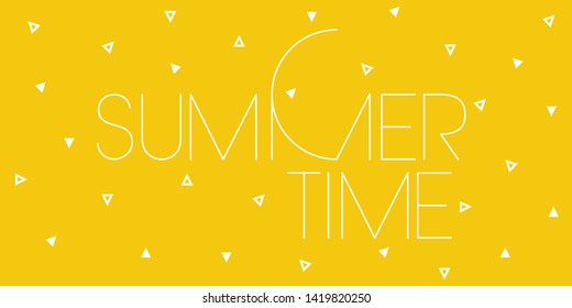 Summer time - stylish hand drawn lettering on yellow background. Flat vector illustration for party invitations, greetings, cards, posters, banners, seasonal design and decoration, flyers, prints, web