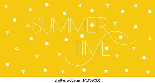 Summer time - stylish hand drawn lettering on yellow background. Flat vector illustration for greetings, party invitations, seasonal design and decoration, cards, posters, banners, flyers, prints, web