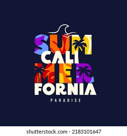 summer time  stylish t-shirt and apparel trendy design with palm trees silhouettes, typography, print, vector illustration. Global swatches.
