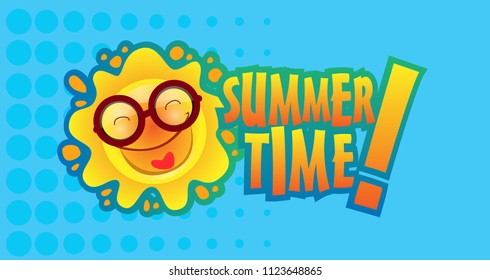 Summer time! Summer sun with big sign for summer season.