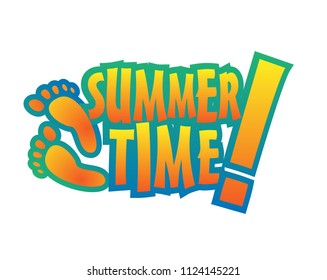 Summer time! Summer sun with big smile and big sign.