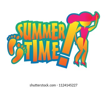 Summer time! Summer sun with big smile and big sign.