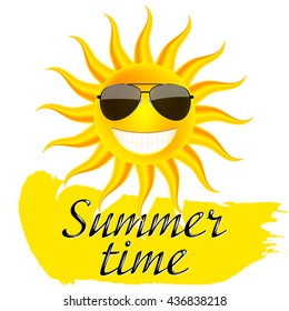 Summer time. Sun in glasses. Vector Illustration