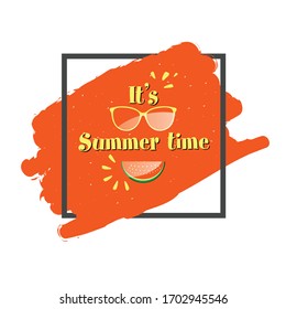 summer time with sunglasses and watermelon and frame on white