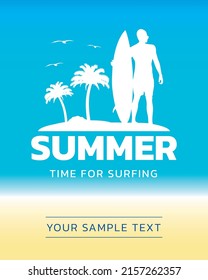 Summer time for surfing banner. Vector illustration