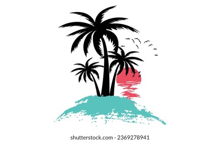 Summer Time Surfing Boats Colorful Beach Illustration Design, Hello, Summer California Beach Vector T-shirt Design.