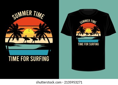 Summer time time for surfing retro vintage t shirt design