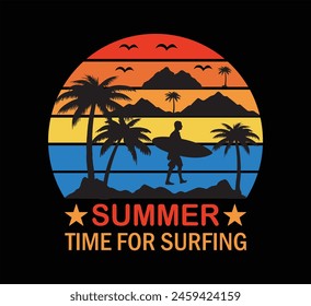 Summer Time For Surfing Typography T-Shirt Design