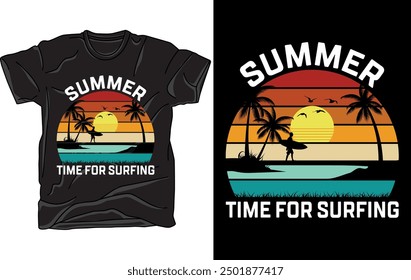 Summer time for surfing vector art illustration t-shirt design