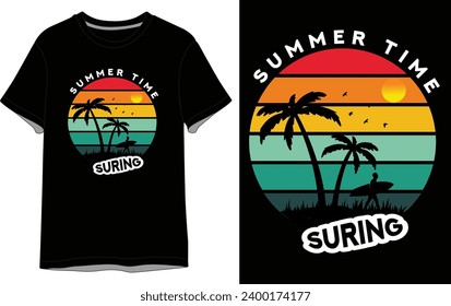 Summer Time Surfing Vector t shirt Design