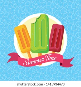 summer time sweet popsicles pool background vector illustration