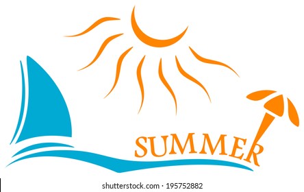 summer time symbol with yacht and sun. sign for advertising travel company