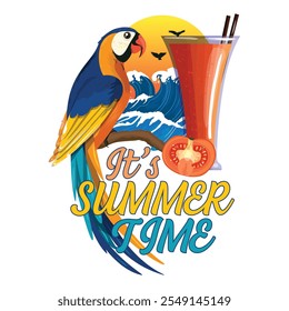 It's summer time t shirt design, bird with Tomato juice vector