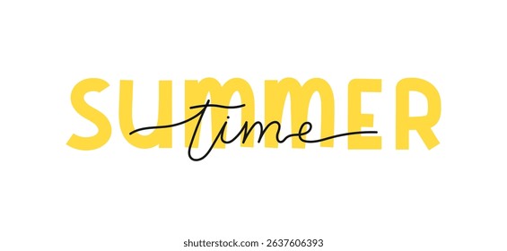 Summer time text banner. Handwritten script in one line style, modern typography for cards, prints, posters.